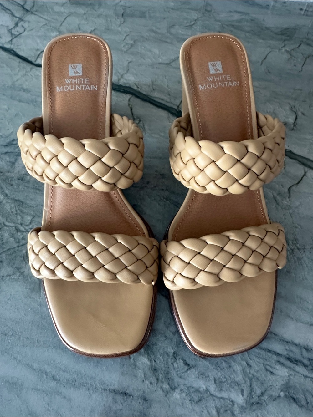 White Mountain Braided Double-Strap Slide Sandals in Beige